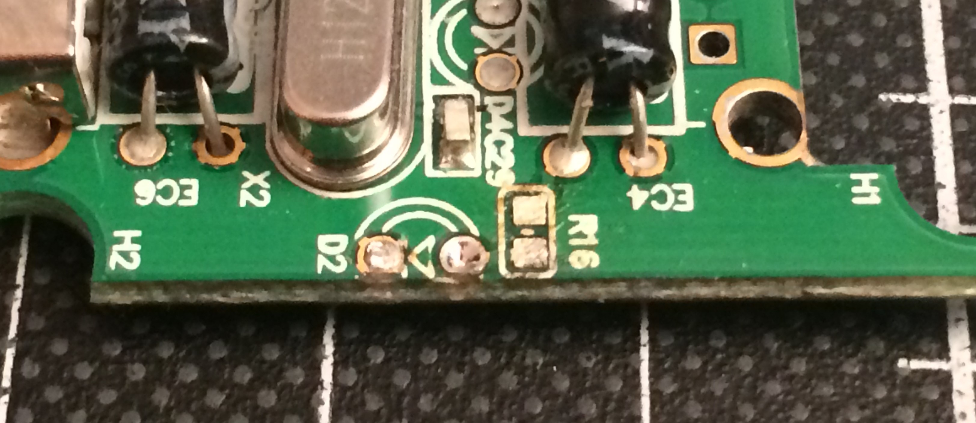 Closeup of pads without resistor